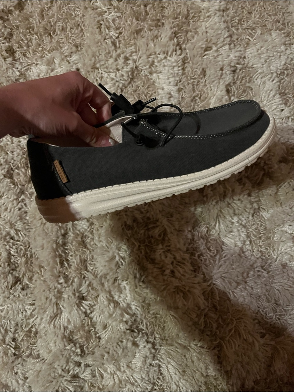 Hey Dude Black and White Loafers with Contrast Stitching